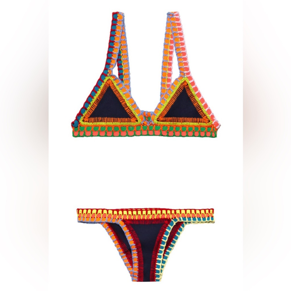 Kiini Tasmin Crochet-Trim Bikini Navy Blue